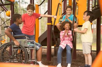 Children of all abilities on the playground.