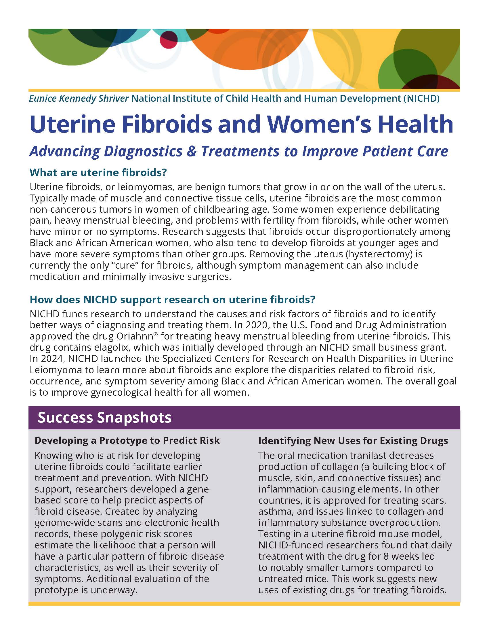 Front side of the NICHD Uterine Fibroids and Women's Health Fact Sheet