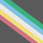 A charcoal grey flag bisected diagonally from the top left corner to the lower right corner by five parallel stripes in red, pale gold, pale grey, light blue, and green.