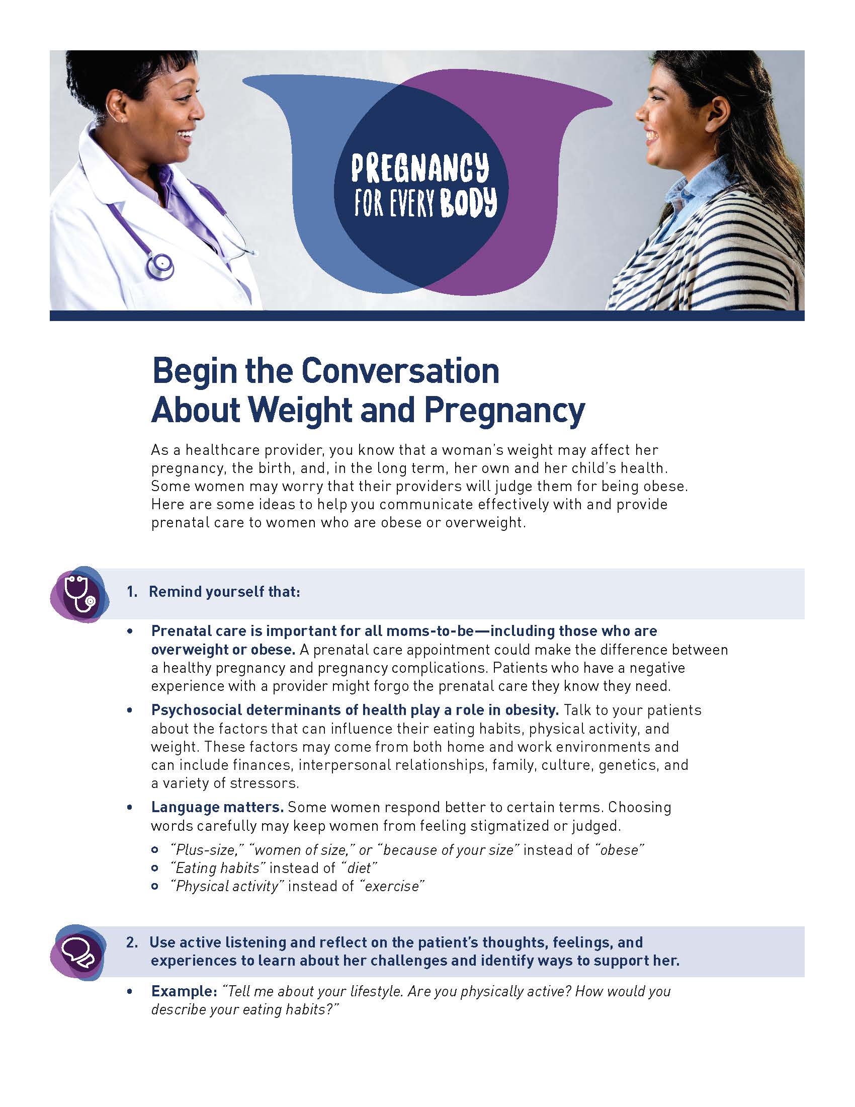 Image of the Pregnancy for Every Body Factsheet: Begin the Conversation About Weight and Pregnancy.