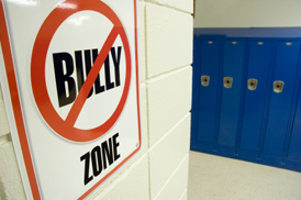 No Bullying sign in school hallway